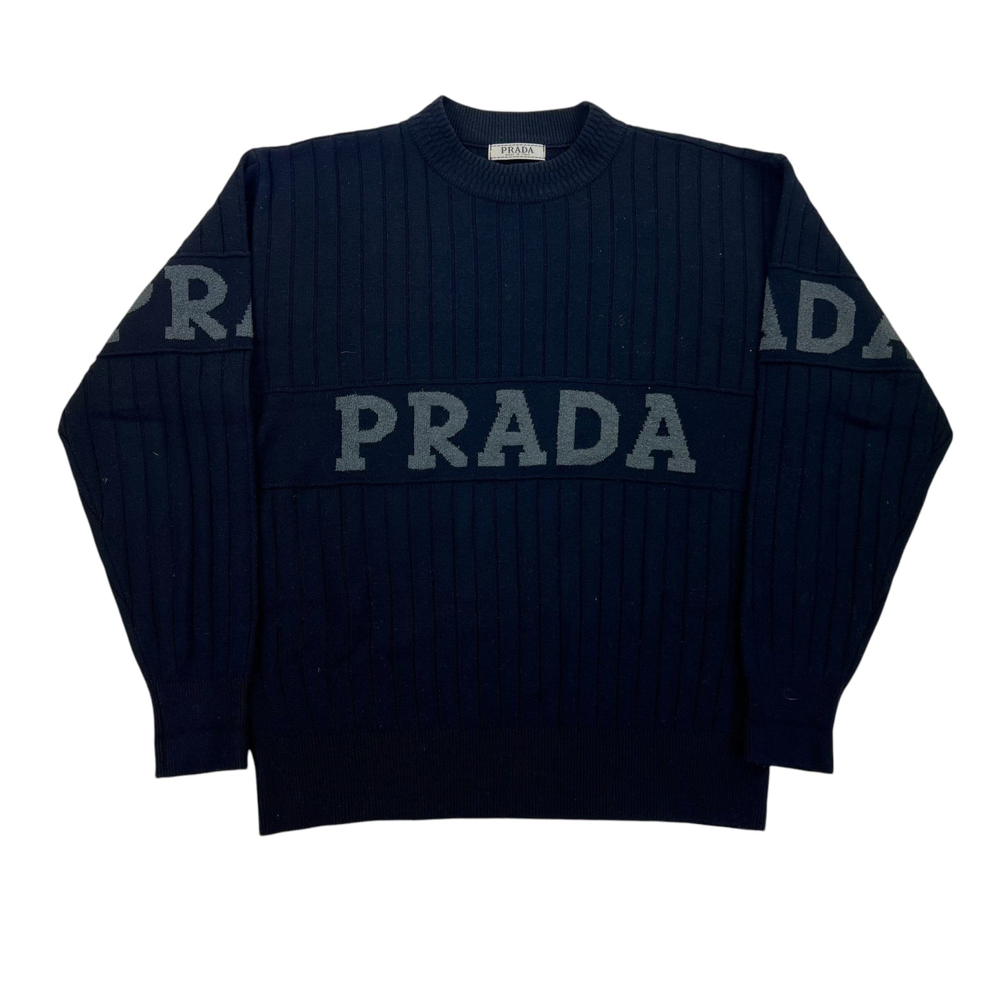 Vintage Prada Milano Spellout Sweater - L Sweaters Prada coat outerwear pufferseason second hand vintage shop österreich germany deutschland angebot daunenjacke winterjacke jacke