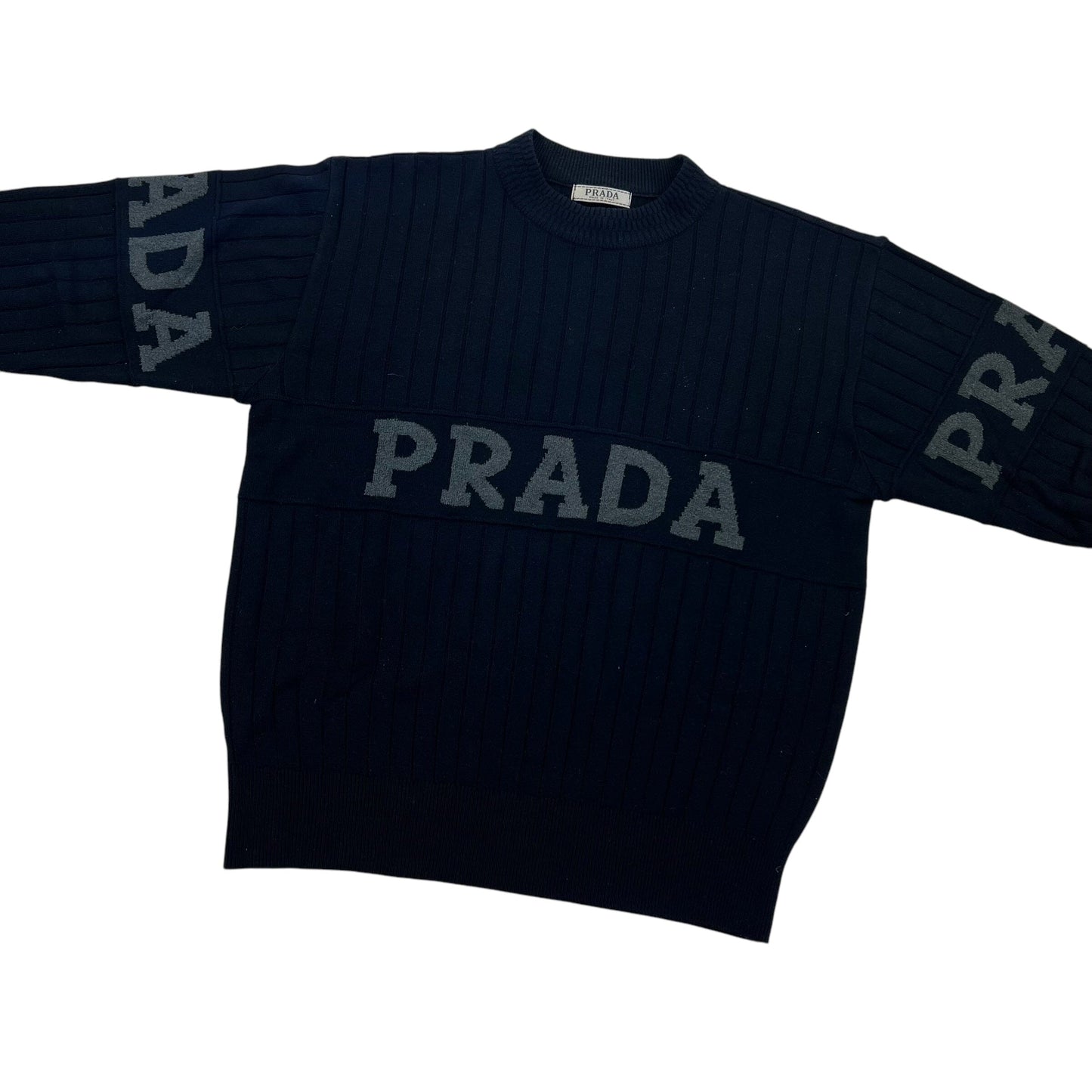 Vintage Prada Milano Spellout Sweater - L Sweaters Prada coat outerwear pufferseason second hand vintage shop österreich germany deutschland angebot daunenjacke winterjacke jacke