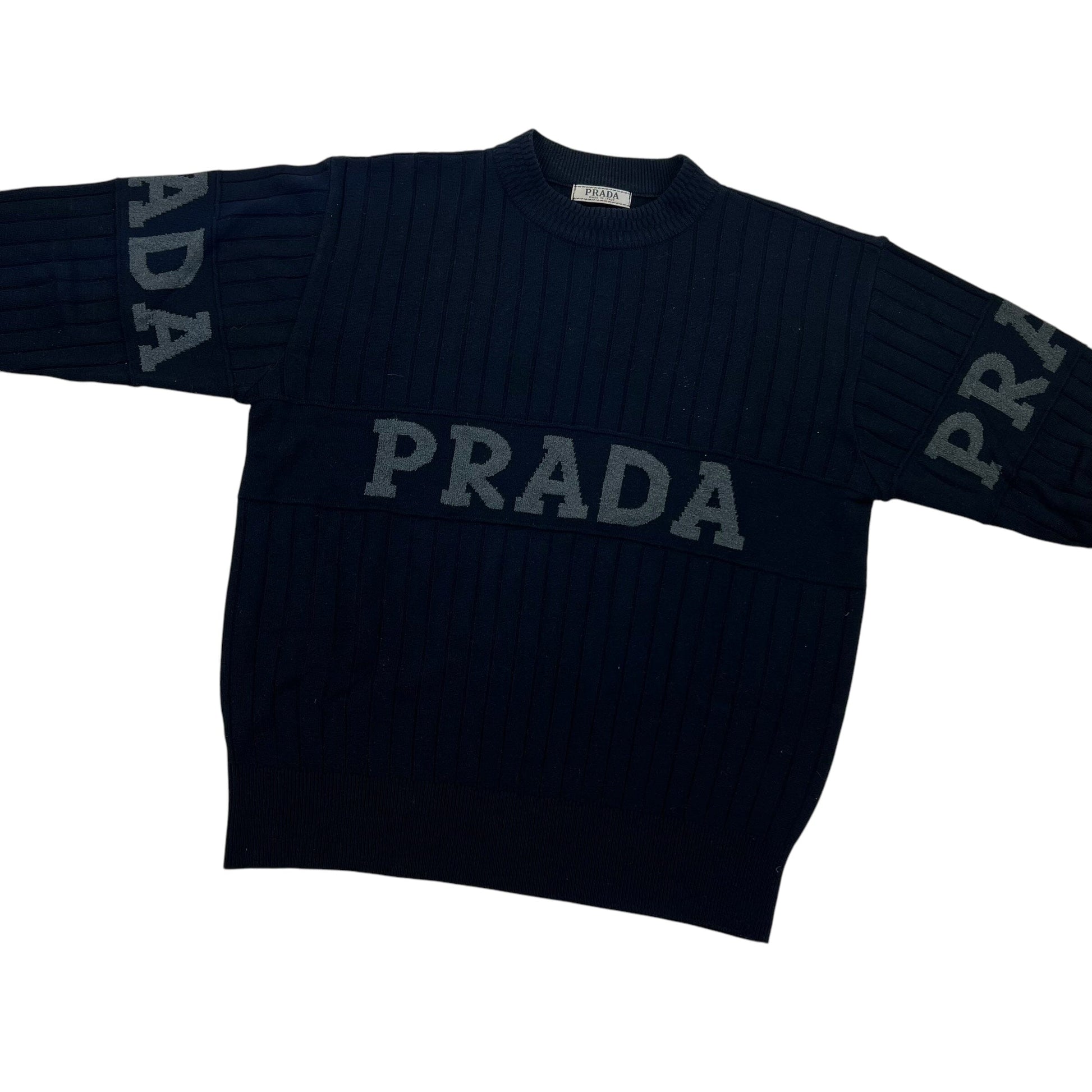 Vintage Prada Milano Spellout Sweater - L Sweaters Prada coat outerwear pufferseason second hand vintage shop österreich germany deutschland angebot daunenjacke winterjacke jacke