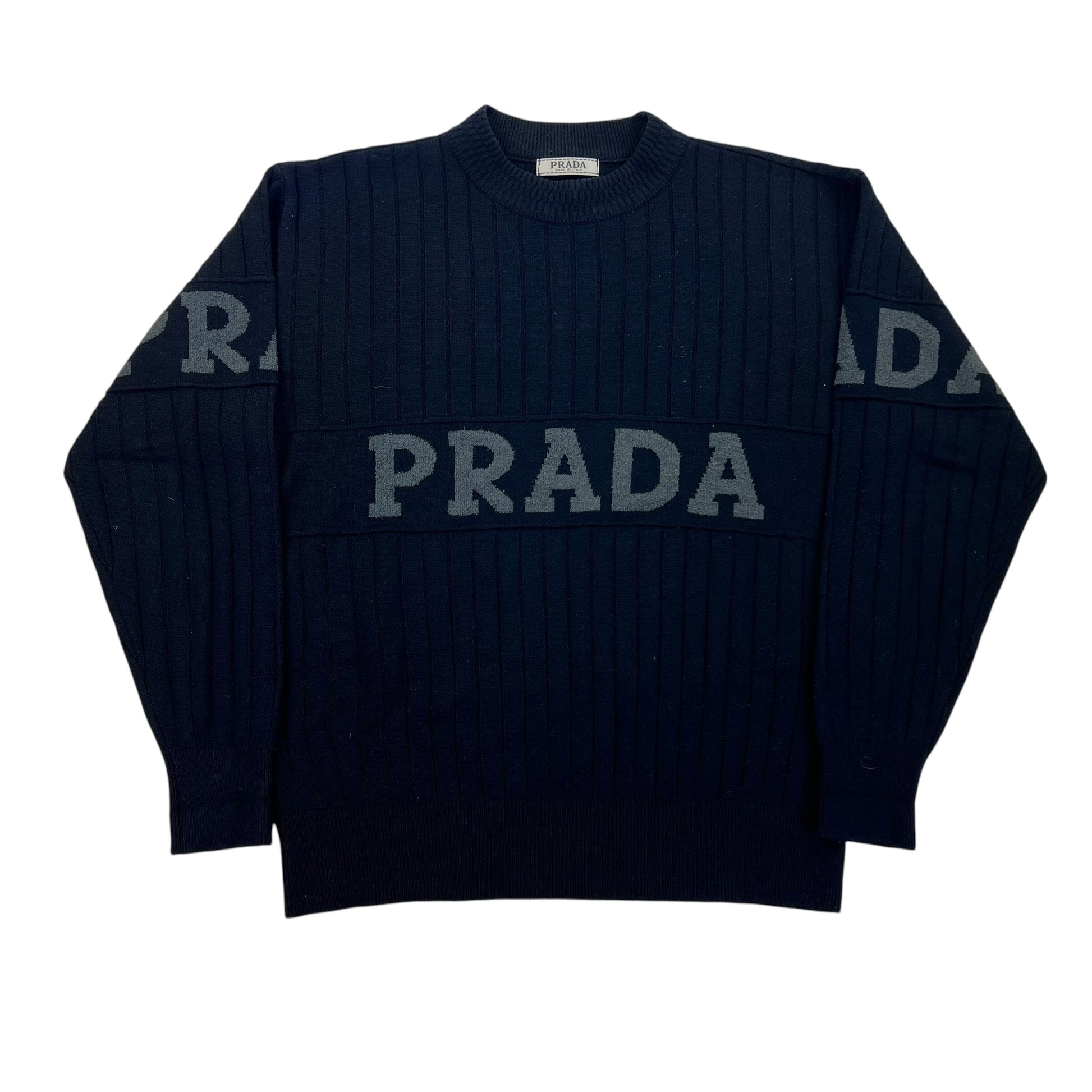 Vintage Prada Milano Spellout Sweater - L Sweaters Prada coat outerwear pufferseason second hand vintage shop österreich germany deutschland angebot daunenjacke winterjacke jacke